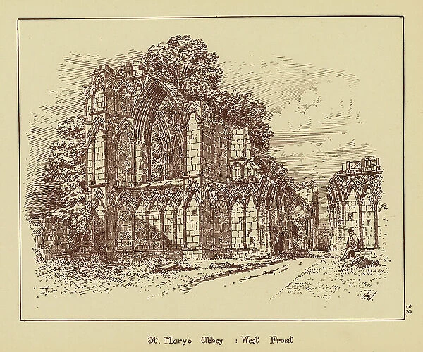 St Mary's Abbey, West Front (litho)