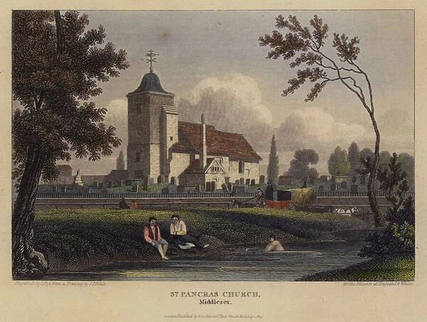 St Pancras Church, Middlesex (coloured engraving)