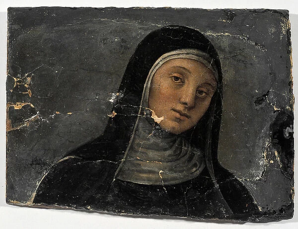 St Scholastica (oil on wood (fragment), 15th-16th century)