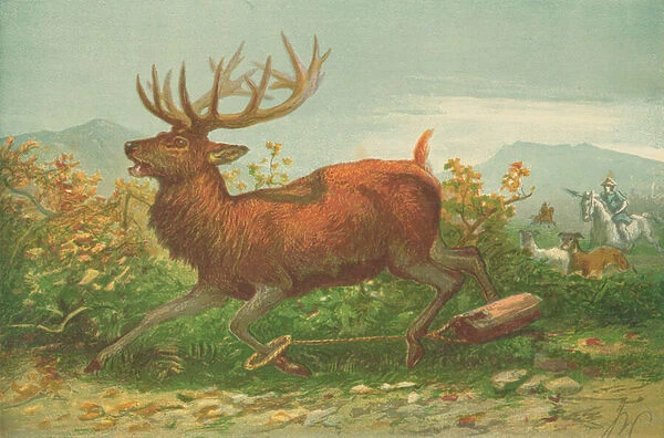 Stag hunting in the time of Xenophon (colour litho)