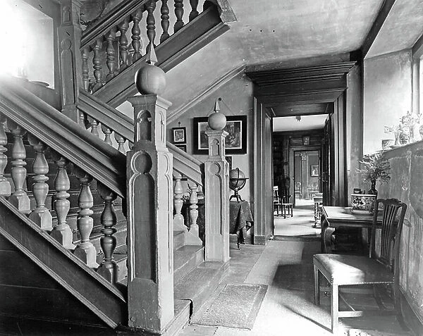 The staircase hall, Canons Ashby, Northamptonshire, from The English Country House (b / w photo)