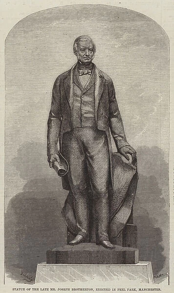 Statue of the late Mr Joseph Brotherton, erected in Peel Park, Manchester (engraving)