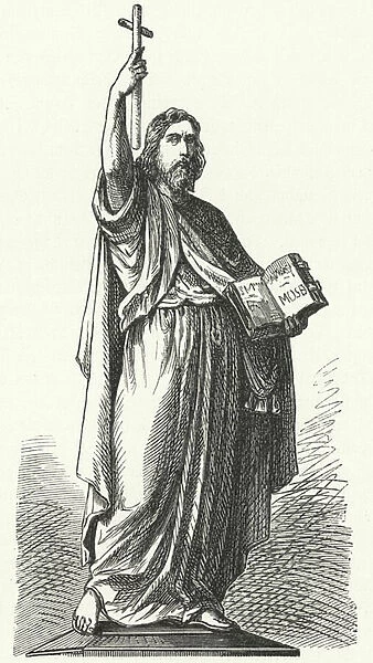 Statue of St Boniface (c675-754), Anglo-Saxon missionary to the Germanic parts of the Frankish Empire, in Fulda (engraving)
