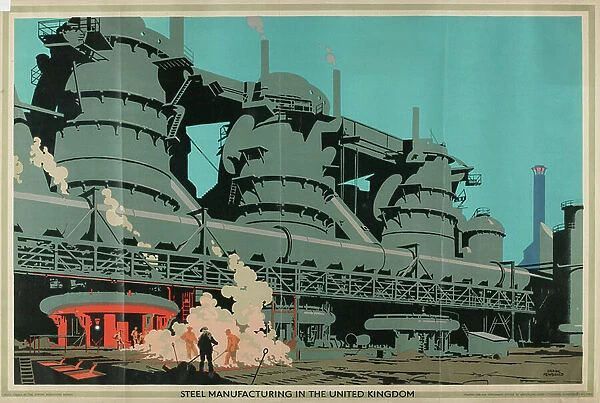Steel Manufacturing in the United Kingdom, from the series Empire Buying Makes Busy Factories, 1930 (colour litho)