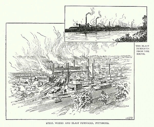Steel Works and Blast Furnaces, Pittsburg (litho)