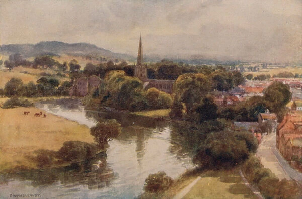 Stratford-on-Avon from the Memorial Theatre (colour litho)