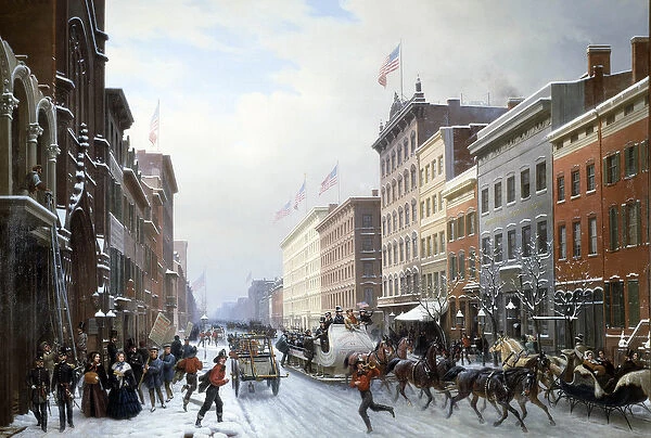 A Street from Manhattan to New York in 1840 Painting by Hippolyte Victor Valentin Sebron