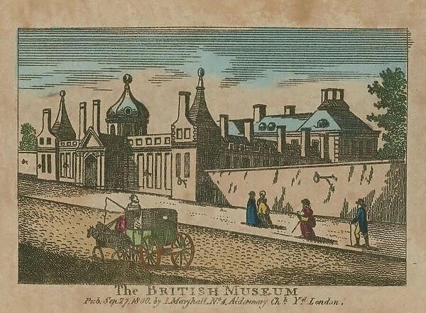 Street scene and the British Museum (coloured engraving)