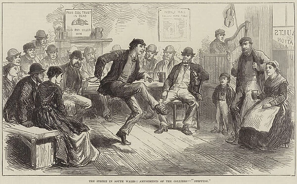 The Strike in South Wales, Amusements of the Colliers, 'Stepping'(engraving)