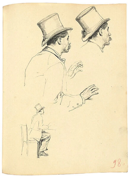 Studies for A Parisian Cafe : Sideview of Mans Head with Hat, c