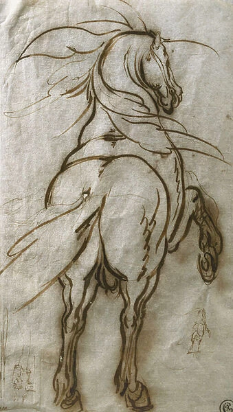 Study of a Rearing Horse, with a Subsidiary Study of the Same and a View of a Town
