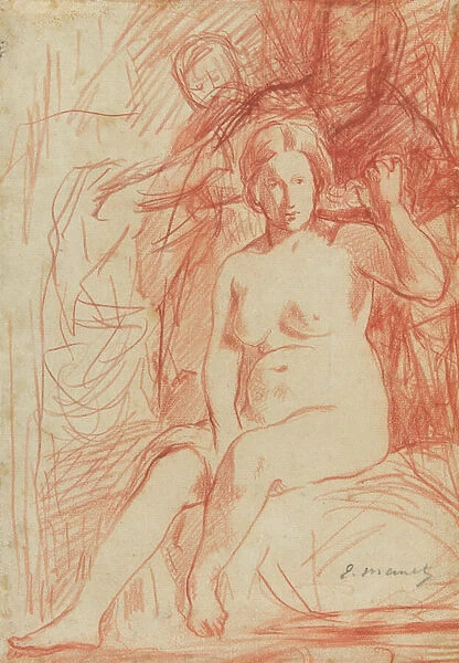 Study of a Seated Nude (La Toilette), 1858-60 (red chalk on cream paper)