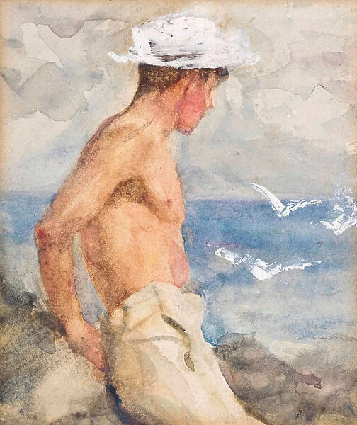 Study of a young man looking out to sea (pencil, w  /  c & bodycolour on paper)