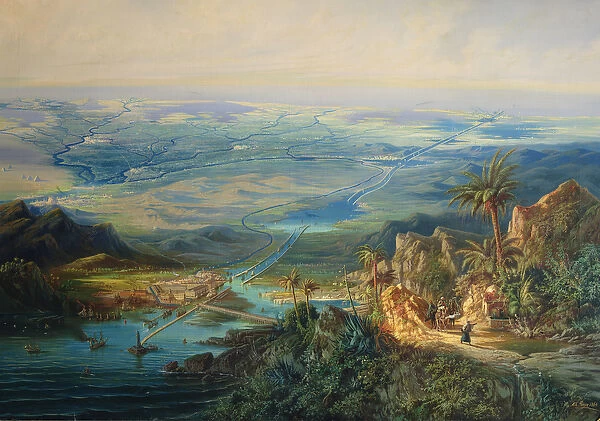 The Suez Canal, 1864 (oil on canvas)