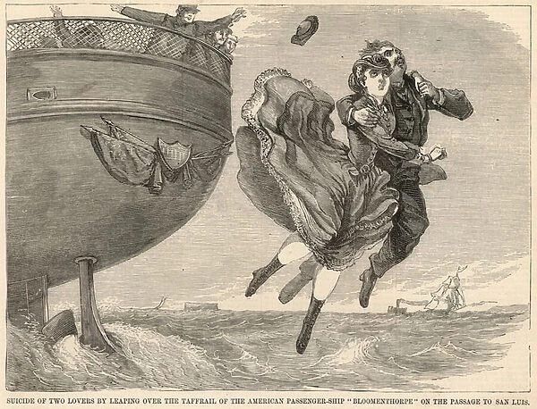 Suicide of two lovers by leaping over the taffrail of the American passenger ship Bloomenthorpe (engraving)