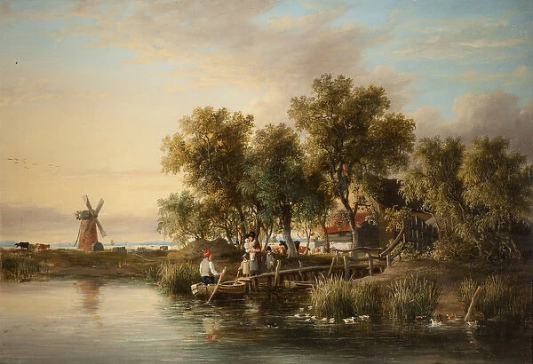 Sunlit Norfolk River Landscape (oil on canvas)