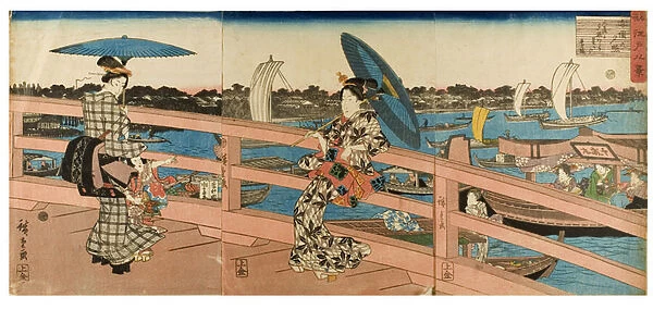 Sunset Glow at Ryogoku Bridge from the series Eight Views of Famous Places in Edo, c. 1843-1847 (woodblock on paper)