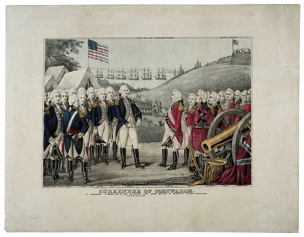 Surrender of Cornwallis, 1845 (colour litho)