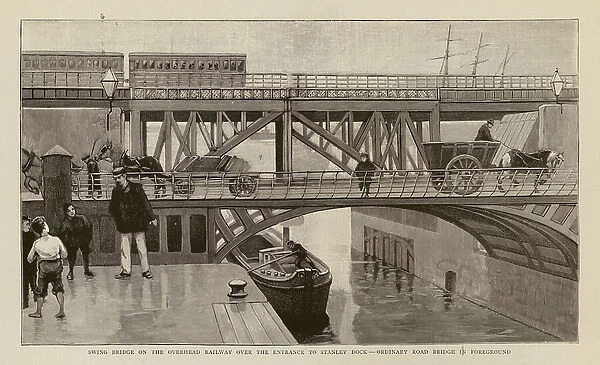 Swing bridge over the entrance to Stanley Dock, Liverpool Docks (engraving)
