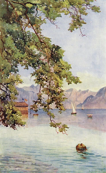 Switzerland, 1900s: The Lake of Geneva (colour litho)