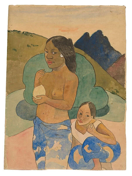 Two Tahitian Women in a Landscape, c. 1892 (w  /  c and gouache)