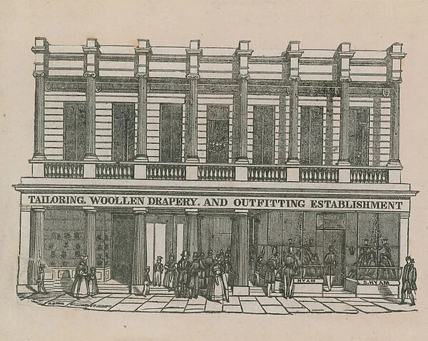 Tailoring, woollen drapery and outfitting establishment (engraving)