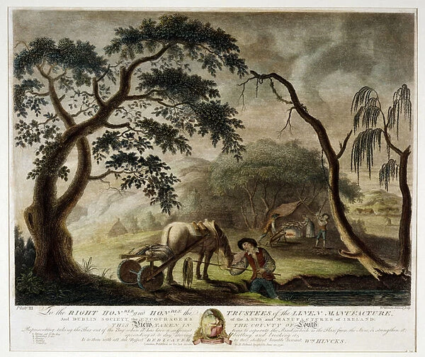 Taking the Flax out of the Bog, Plate III of The Linen Manufactory of Ireland