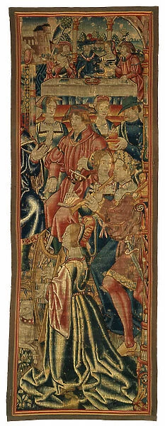 Tapestry fragment depicting court scene and banquet, made c. 1500 (wool)