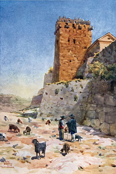 Tarragona, the Archbishops Tower (colour litho)