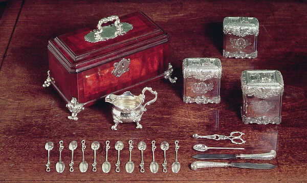 Tea equipage, c. 1735 (silver & wood)