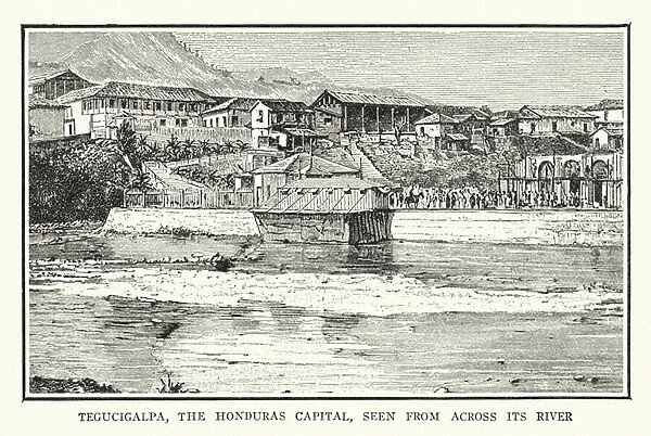 Tegucigalpa, the Honduras capital, seen from across its river (litho)