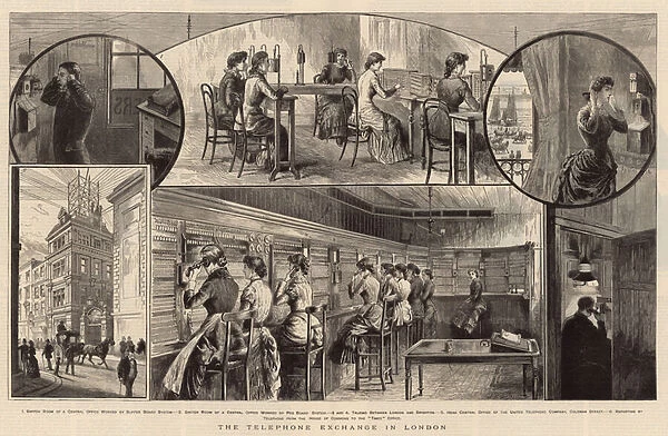 The Telephone Exhange in London (engraving)
