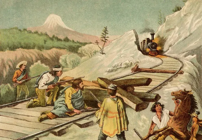 Framed Print : Bandits Ambushing Train Print Framed Print : Bandits Ambushing Train Print