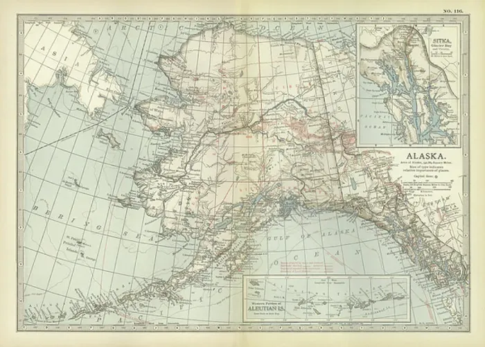 Framed Print : Print of Alaska Map, c.1900 Engraving Framed Print : Print of Alaska Map, c.1900 Engraving