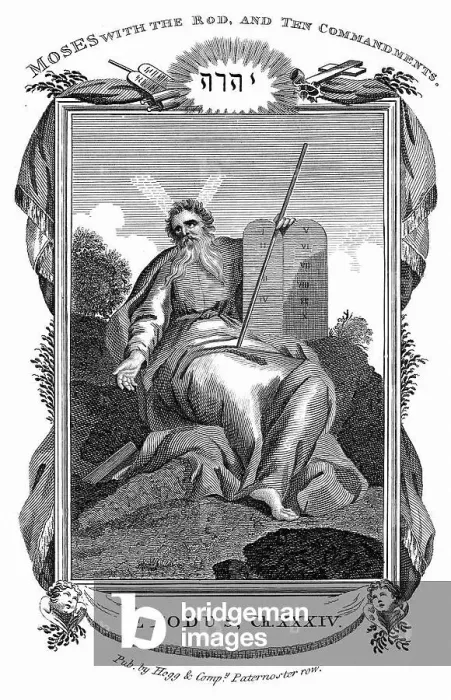 Framed Print : Moses with the Ten Commandments Print, Copperplate Engraving 1808 Framed Print : Moses with the Ten Commandments Print, Copperplate Engraving 1808
