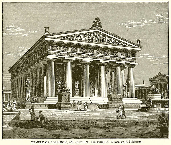 Temple of Poseidon, at Paestum, Restored (engraving)