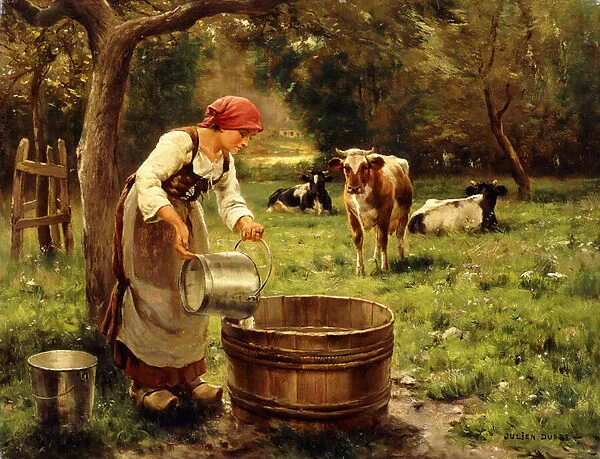 Tending the Cows, (oil on canvas)