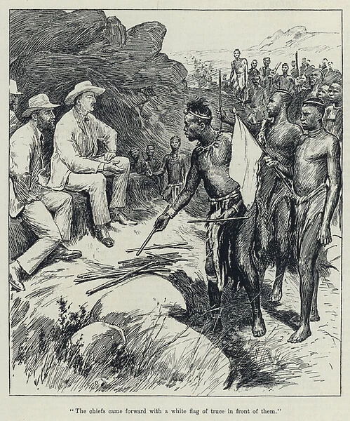'The chiefs came forward with a white flag of truce in front of them'(litho)
