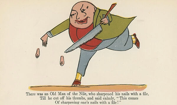 'There was an Old Man of the Nile, who sharpened his nails with a file', from A Book of Nonsense, published by Frederick Warne and Co. London, c. 1875 (colour litho)