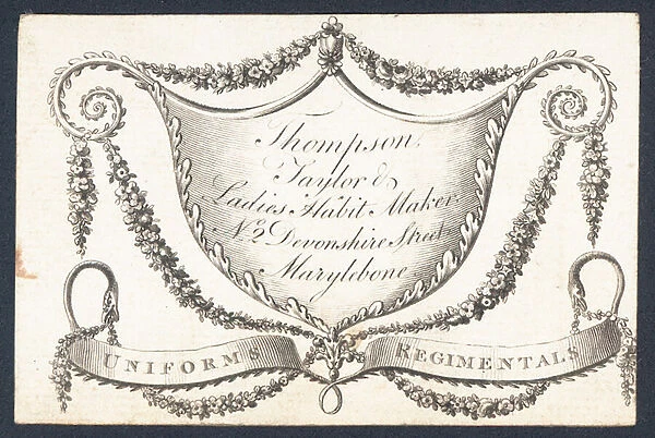 Thompson, tailor and ladies habit maker, trade card (engraving)