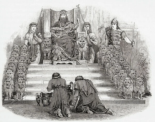 The Throne of Solomon. From Cassell's Universal History, published 1888 (b / w engraving)