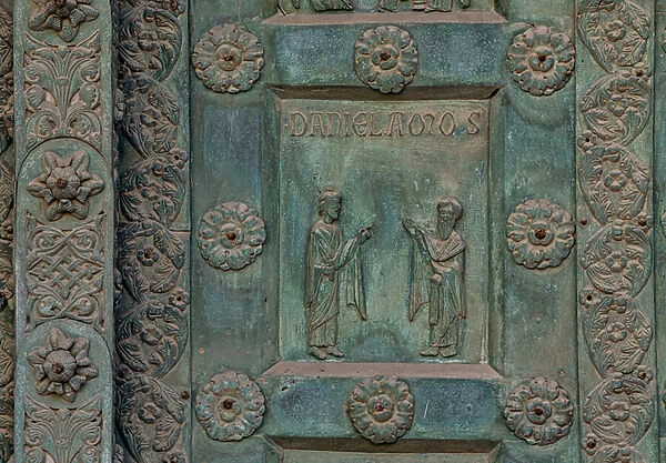 Tile depicting 'Two Prophets: Daniel and Amos'(scene of the Old Testament), 1185-86 (bronze)
