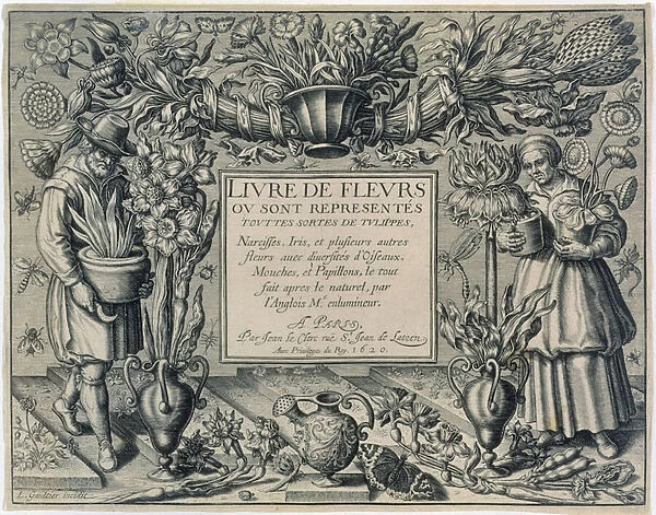 Title page from Livre des Fleurs by Jean Le Clerc, published 1620 (engraving)