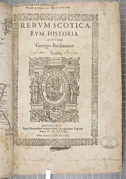 Title page of Rerum Scoticarum Historia, by George Buchanan (engraving)