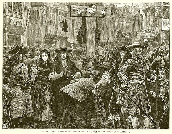 Titus Oates in the Fleet Street Pillory (1685) in the Reign of Charles II (engraving)