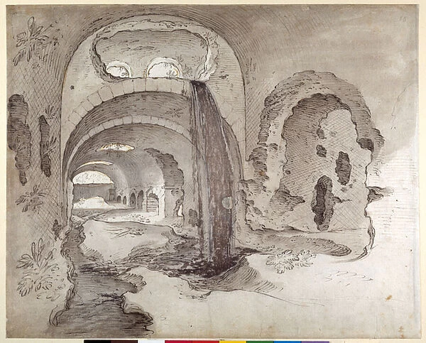 Tivoli, Cryptoporticus under the Temple of Hercules Victor (pen & ink with wash on paper)