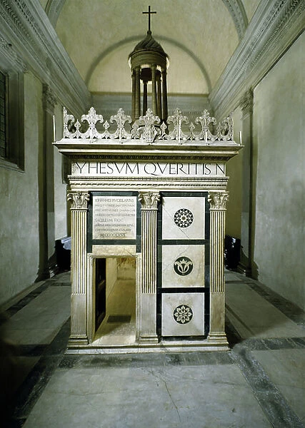 Tomb modelled on the Sanctuary of the Holy Sepulchre in the Rucellai Chapel, by Leon Battista Alberti (1404-72), 1467 (marble)