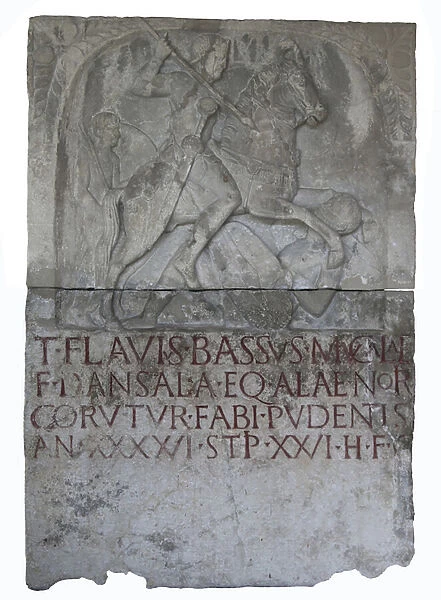 Tombstone of the Flavian-era eques alaris (ala cavalryman) Titus Flavius Bassus