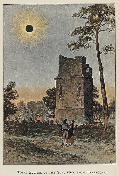 Total Eclipse of the Sun, 1860, from Tarragona (colour litho)