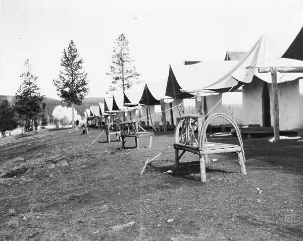 Tourist accommodations in upper Geyser Basin, Yellowstone Park, 1903 (b  /  w photo)